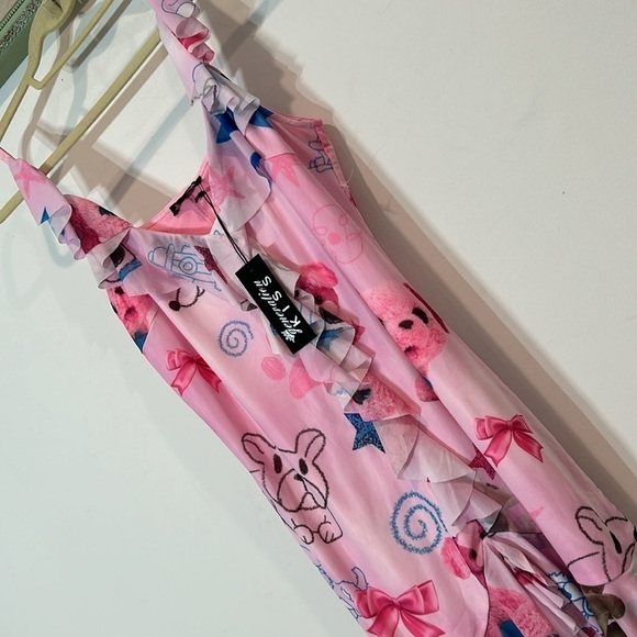 New Y2K pink puppy plushie art print mini dress new with tags size XL - Picture 7 of 8